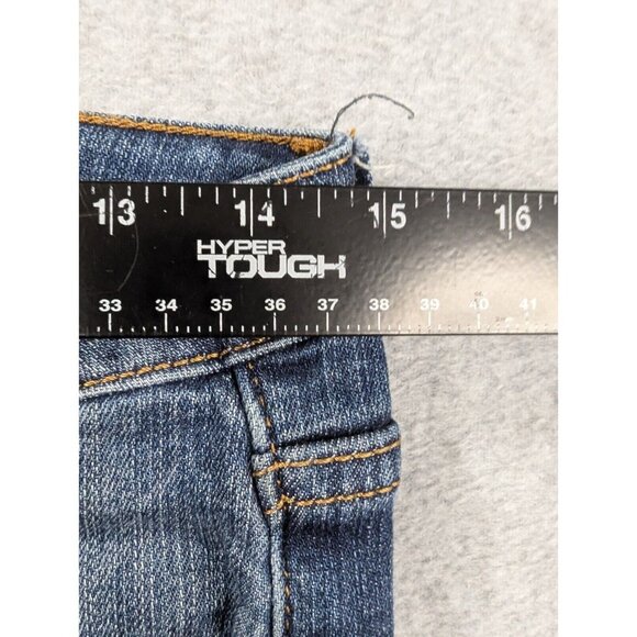 Machine Nouvelle Mode Jeans Womens SZ 30 Blue Destressed Whiskers Tapered Faded - Picture 10 of 16